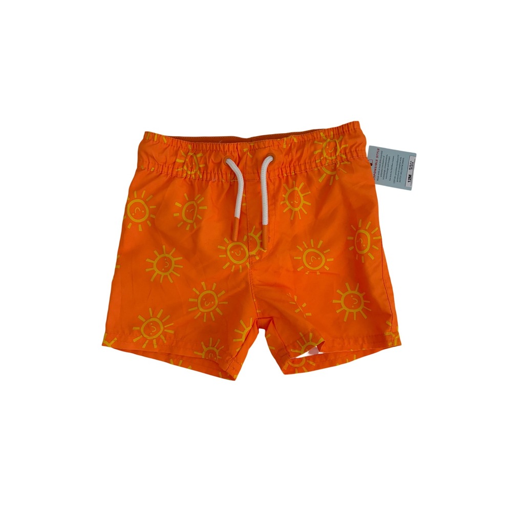 Cat & Jack Baby Boys Orange Sun Print Swim Trunks 12M UPF 50+ New With Tags